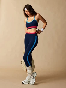 VARSIVA Women's Long Sleeve Cropped Top, Striped Bra And Leggings Sports Set - Multicolor - View 7