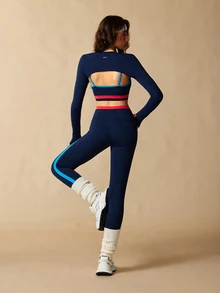 VARSIVA Women's Long Sleeve Cropped Top, Striped Bra And Leggings Sports Set - Multicolor - View 1