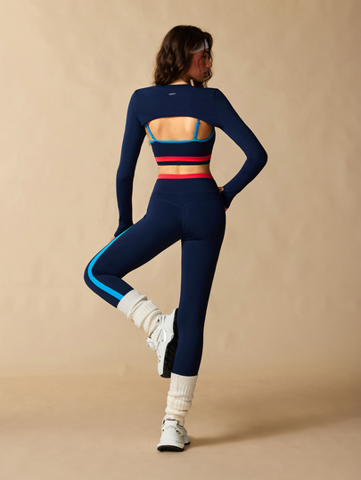 VARSIVA Women's Long Sleeve Cropped Top, Striped Bra And Leggings Sports Set