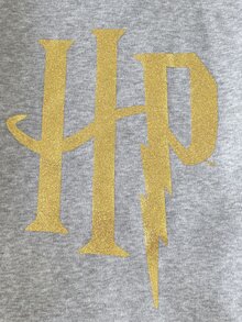 PrepCrw HARRY POTTER X SHEIN 兒童青少年男孩休閒圖案優雅時尚精緻舒適寬鬆針織灰色字母印花圓領套頭衛衣 秋季返校穿搭 - 灰色 - 查看 5
