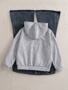 秋冬女款保暖內裡連帽拉鍊印花夾克，街頭風混搭，防寒針織面料，適合秋冬穿著 - 灰色 - 查看 2