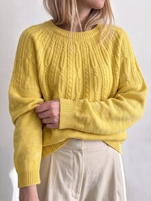 Breezaya Women's Solid Color Round Neck Cable Knit Loose Drape Drop Shoulder Vintage Soft Style Knit Top - Yellow - View 2