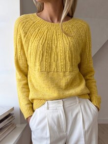 Breezaya Women's Solid Color Round Neck Cable Knit Loose Drape Drop Shoulder Vintage Soft Style Knit Top - Yellow - View 6