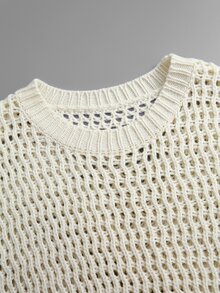 Linhara CURVE Relaxed Fit Chunky Hollow Knit Vest For Women, Round Neck Sleeveless Tank Top, Loose Layering Knit Top For Spring And Autumn - Apricot - View 3
