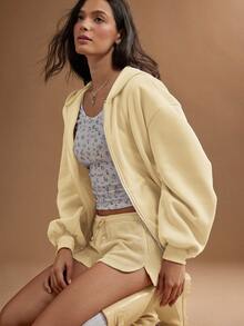 WESTFADE Yellow Cute Mid Rise Tie Front Textured Knit Lounge Short, Fall, Winter, Autumn, Female Country Look, Cowgirl, Back To School, Western - Yellow - View 5
