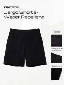 TekDrob Water Repellent & Wind Proof Utility Shorts With Zippered Cargo Pockets - Black - View 3