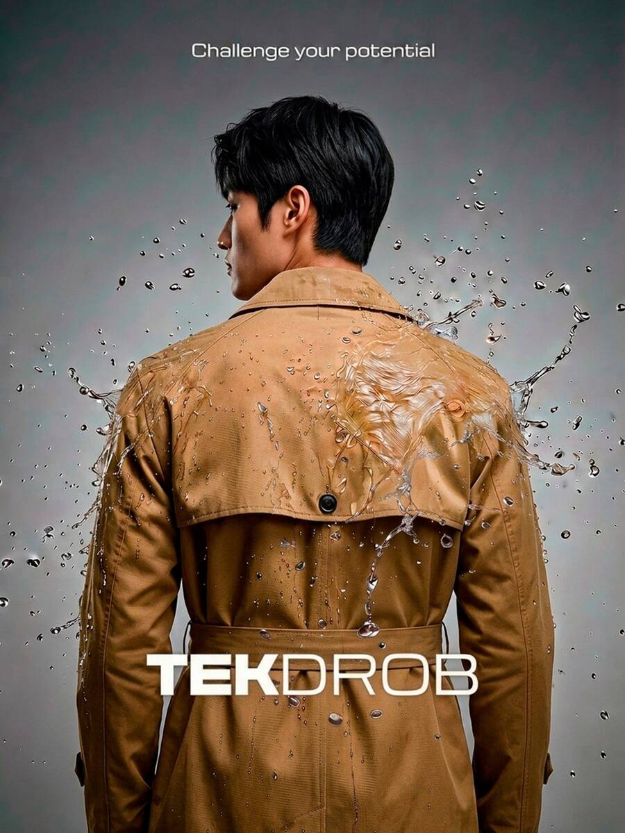 TekDrob Men WindProof Mid-Length Trench Coat - Khaki - View 1