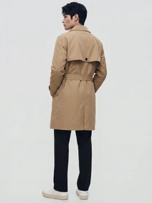TekDrob Men WindProof Mid-Length Trench Coat - Khaki - View 3