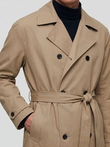 TekDrob Men WindProof Mid-Length Trench Coat - Khaki - View 2