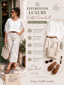 EMERY ROSE Blus Pullover Wanita Plus Size Putih Polos Kerah Bulat Longgar Gaya Minimalis Elegan Kasual untuk Semua Musim, Cocok untuk Harian, Ngantor, Acara Formal dan Pesta Musim Gugur - Putih - View 4