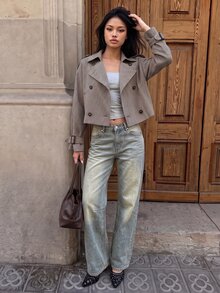 TRNVIE Jaket Lapel Kotak-kotak Wanita Gaya Y2K Untuk Musim Gugur & Musim Dingin - MultiWarna - View 7