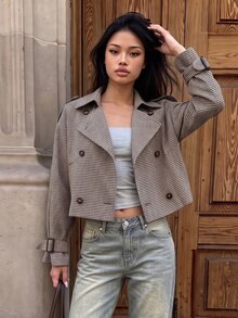 TRNVIE Jaket Lapel Kotak-kotak Wanita Gaya Y2K Untuk Musim Gugur & Musim Dingin - MultiWarna - View 4