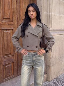 TRNVIE Jaket Lapel Kotak-kotak Wanita Gaya Y2K Untuk Musim Gugur & Musim Dingin - MultiWarna - View 1