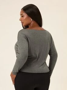 Voyena Women's Plus Size Solid Color Asymmetrical Shoulder Ruched Casual Daily Sports T-Shirt Fall - Dark Grey - View 7