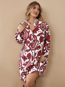 Rosumi Gaun Lengan Panjang Kasual Motif Blok Warna Ukuran Besar untuk Wanita, Pakaian Tahun Baru, Motif Bunga/Musim Semi/Musim Panas/Liburan - MultiWarna - View 6