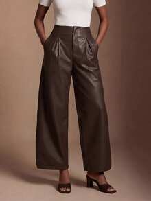 Zivah Women's Solid Color Pleated Pocket Casual Versatile Daily Travel Long Pants - Brown - View 6
