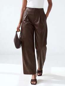 Zivah Women's Solid Color Pleated Pocket Casual Versatile Daily Travel Long Pants - Brown - View 5