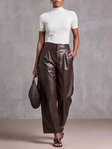 Zivah Women's Solid Color Pleated Pocket Casual Versatile Daily Travel Long Pants - Brown - View 11