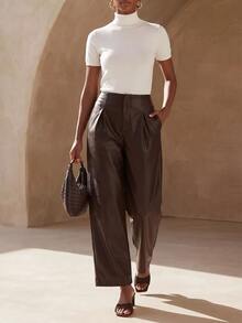 Zivah Women's Solid Color Pleated Pocket Casual Versatile Daily Travel Long Pants - Brown - View 4