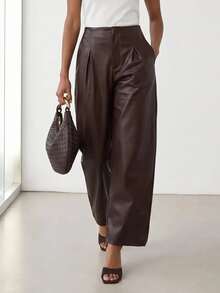 Zivah Women's Solid Color Pleated Pocket Casual Versatile Daily Travel Long Pants - Brown - View 7