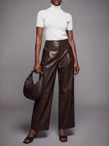 Zivah Women's Solid Color Pleated Pocket Casual Versatile Daily Travel Long Pants - Brown - View 10