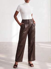 Zivah Women's Solid Color Pleated Pocket Casual Versatile Daily Travel Long Pants - Brown - View 12