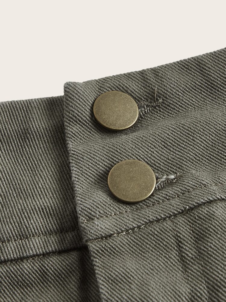 SHEIN X KeniaOs SHEIN ICON Rok dengan Kancing Depan dan Pinggang Silang - Hijau Tentara - View 3