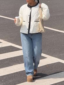 Muchica Plus Size Women's Colorblock Casual Versatile Long Sleeve Jacket For Daily Wear Winter - White - View 5
