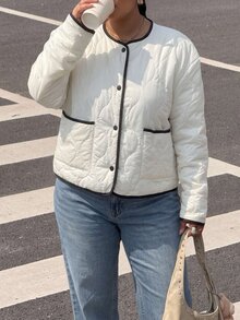 Muchica Plus Size Women's Colorblock Casual Versatile Long Sleeve Jacket For Daily Wear Winter - White - View 4