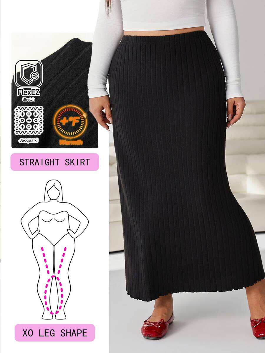 Solflare Plus High Waist Ribbed Knit Skirt