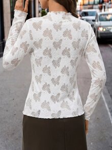 SHEIN Clasi 女款蝴蝶圖案休閒浪漫優雅百搭日常穿著長袖上衣約會白色秋季 - 白色 - 查看 2