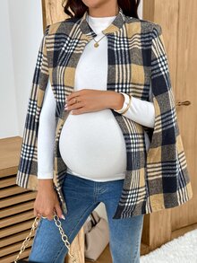 SHEIN جاكيت طويل الأكمام للحوامل بنقشة مربعات كاجوال أنيق متعدد الاستخدامات للارتداء اليومي والعمل في فصل الخريف باللون الأسود - متعدد الألوان - مشاهدة 3