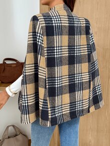 SHEIN جاكيت طويل الأكمام للحوامل بنقشة مربعات كاجوال أنيق متعدد الاستخدامات للارتداء اليومي والعمل في فصل الخريف باللون الأسود - متعدد الألوان - مشاهدة 2