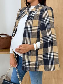 SHEIN جاكيت طويل الأكمام للحوامل بنقشة مربعات كاجوال أنيق متعدد الاستخدامات للارتداء اليومي والعمل في فصل الخريف باللون الأسود - متعدد الألوان - مشاهدة 4
