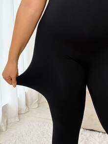 Plussiva Plus Size Maternity Solid Color Casual Daily Wear Sports Long Pants - Black - View 9