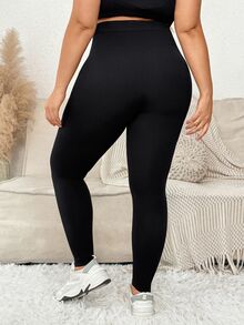Plussiva Plus Size Maternity Solid Color Casual Daily Wear Sports Long Pants - Black - View 7