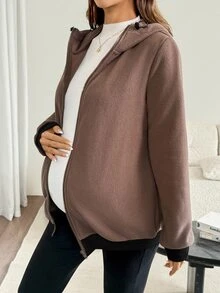SHEIN Maternity Autumn/Winter Casual Warm Hooded 3-In-1 Jacket Fall - Khaki - View 9