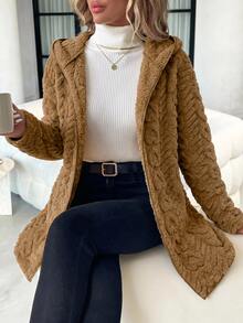 SHEIN Clasi Women's Comfortable Hooded Textured Thermal Lined Zip-Up Jacket - Camel - View 1