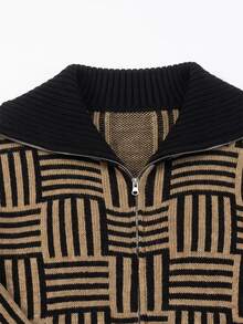 SHEIN Clasi Women's All-Over Print Casual Retro Versatile Daily Wear Cardigan Everyday Travel Black Autumn - Khaki - View 4