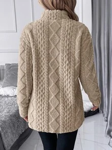 SHEIN Clasi 女款優雅秋冬假領抓絨夾克，休閒極簡風，適合秋冬日常穿著 - 駝色 - 查看 2