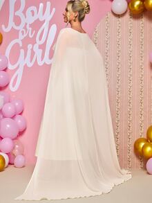 Loomaby Maternity Versatile Fitted Dress With Shawl Top 2 Pieces Set,Gender Reveal Dress,Maternity Dress,Baby Shower Dress - Apricot - View 8
