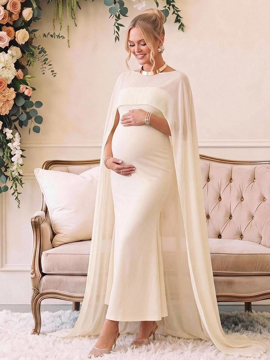 Loomaby Maternity Versatile Fitted Dress With Shawl Top 2 Pieces Set,Gender Reveal Dress,Maternity Dress,Baby Shower Dress