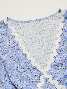 Rusticease Plus Size Women's Deep V-Neck All-Over Print Pleated Casual Everyday Summer Dress Fall - Blue - View 7