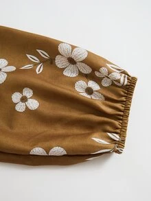 Rusticease Kemeja Liburan Motif Bunga Ukuran Besar dengan Hem Berkerut, Cocok untuk Makan Siang Musim Gugur, Formal, Kasual, Kencan Malam, Kuning Mustard, Gaya Boho Bohemian - Kuning - View 7