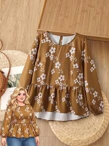 Rusticease Kemeja Liburan Motif Bunga Ukuran Besar dengan Hem Berkerut, Cocok untuk Makan Siang Musim Gugur, Formal, Kasual, Kencan Malam, Kuning Mustard, Gaya Boho Bohemian - Kuning - View 2
