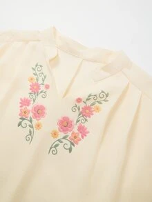 Rusticease 大尺碼女款花卉印花長袖上衣褲子休閒優雅傳統日常兩件套 米色柔黃色 秋冬 辦公室度假早午餐 - 棕色 - 查看 4