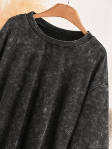 CosyJoli Women's Plus Size Washed Design Patchwork 2 In 1 Sweatshirt Grunge 80's 90s Casual Anti Social Fall Graduation Club Formal Outfits Grey - Black - View 4