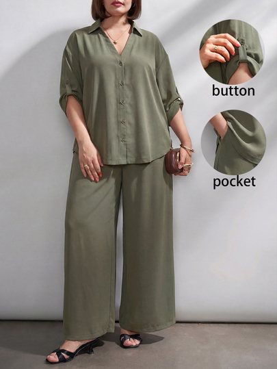 Chikora Plus Size Summer Brown Cardigan 2 Pieces Set, Brown 2 Pieces Set, Office Wear, Suitable For Multiple Occasions Saudi National Day