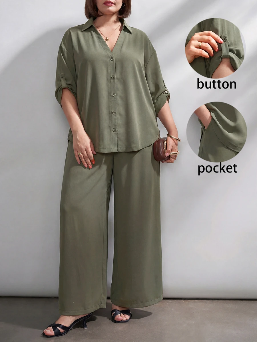 Chikora Plus Size Summer Brown Cardigan 2 Pieces Set, Brown 2 Pieces Set, Office Wear, Suitable For Multiple Occasions Saudi National Day - Multicolor - View 1