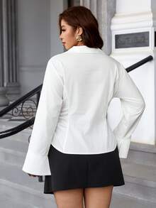 SHEIN Clasi Plus Size Women's Casual Daily Wear Shirt With Equestrian Pattern Fall - White - View 2